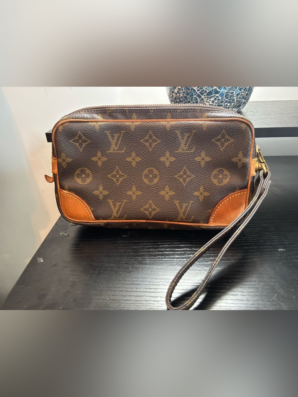 Auth Louis Vuitton Marly Dragonne GM Monogram Canvas Clutch Wristlet Bag Vintage